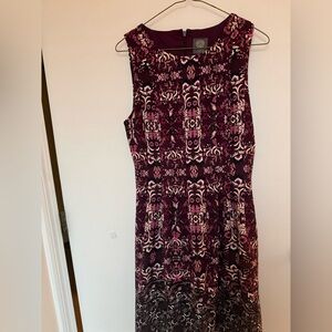 Vince Camuto Burgundy Floral Pattern Midi Dress